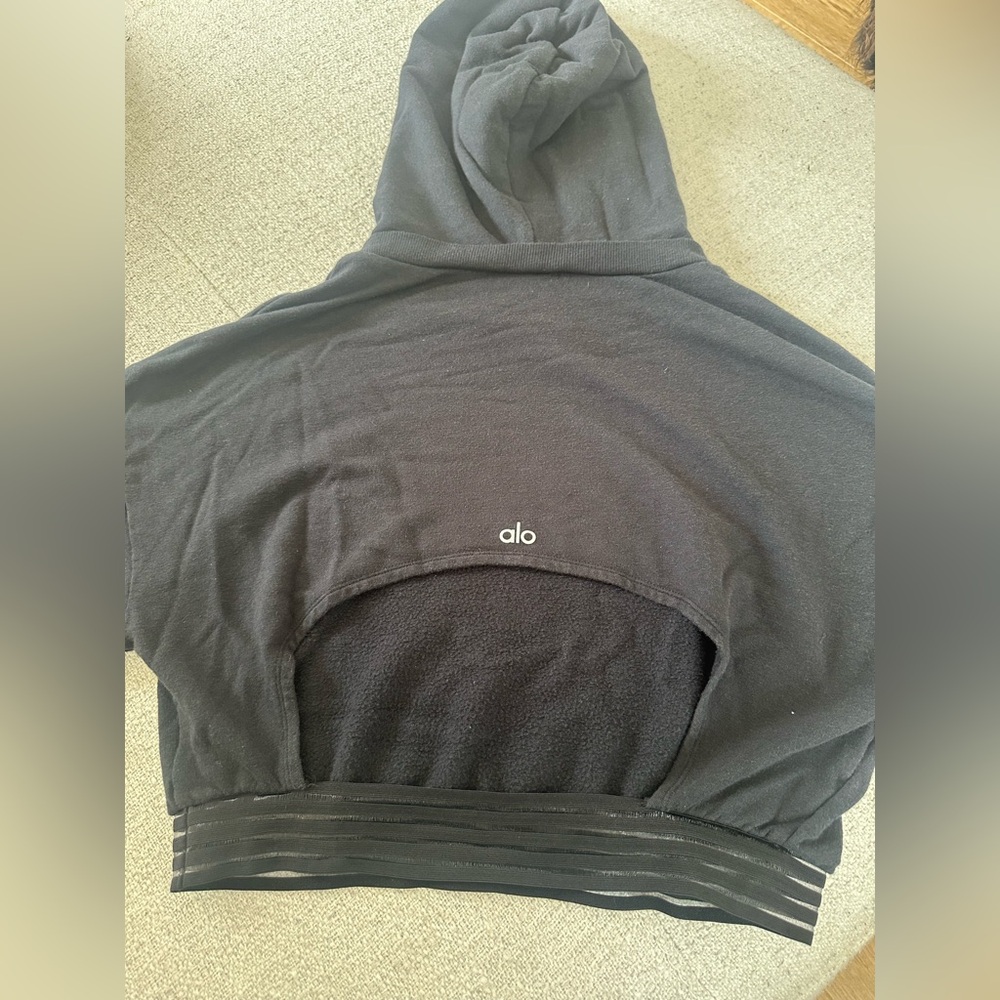 Alo Yoga Cropped Black Hoodie with open back